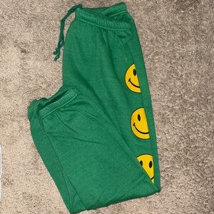 Green smiley aviator nation sweatpants